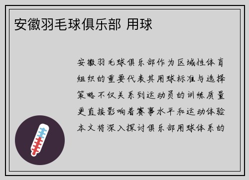 安徽羽毛球俱乐部 用球
