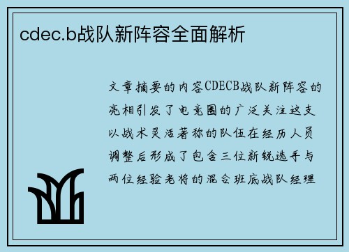 cdec.b战队新阵容全面解析